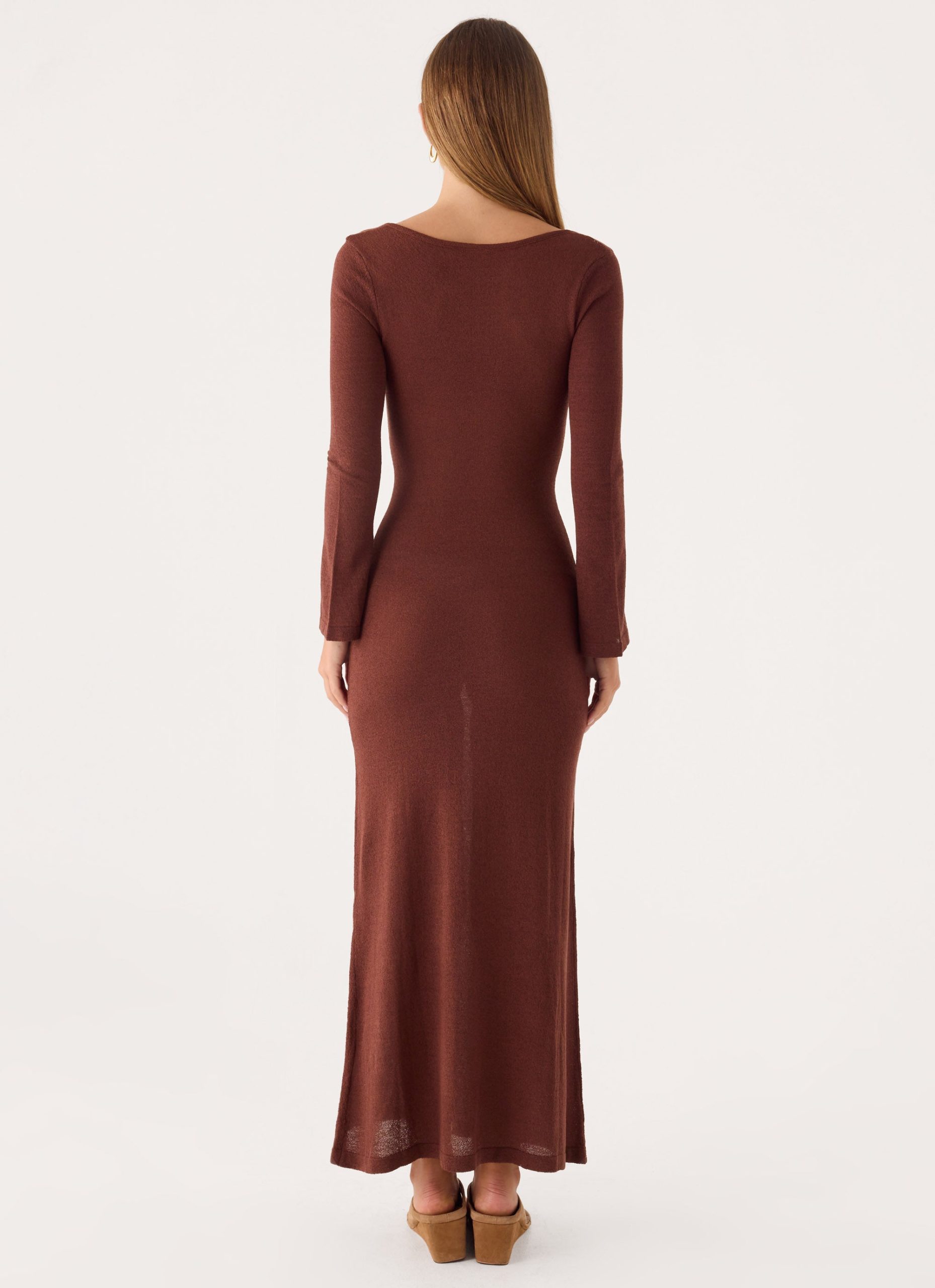 Amarise Knit Tie Front Maxi Dress - Chocolate - Image 2