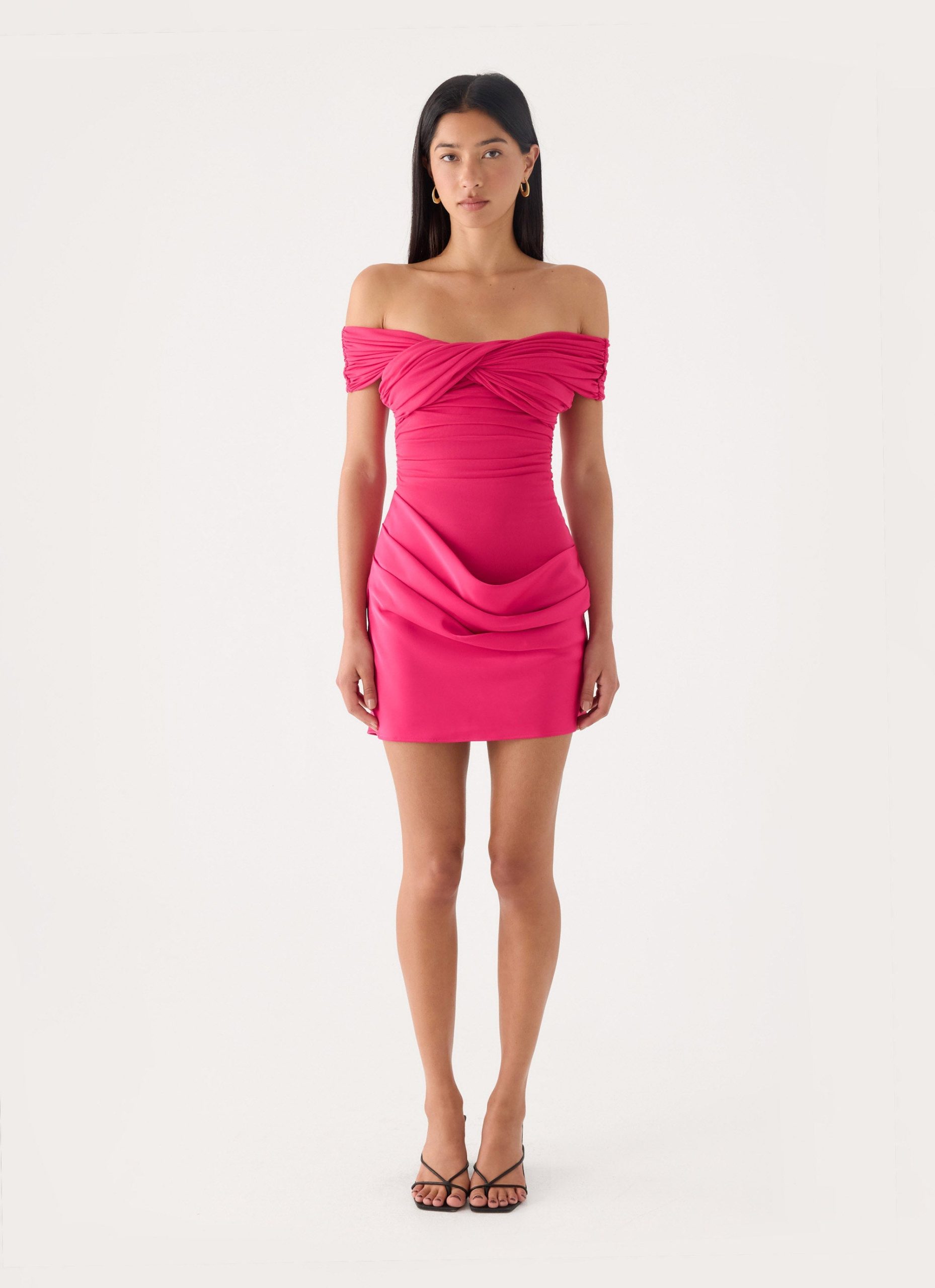 Farida Off Shoulder Mini Dress - Fuchsia - Image 4
