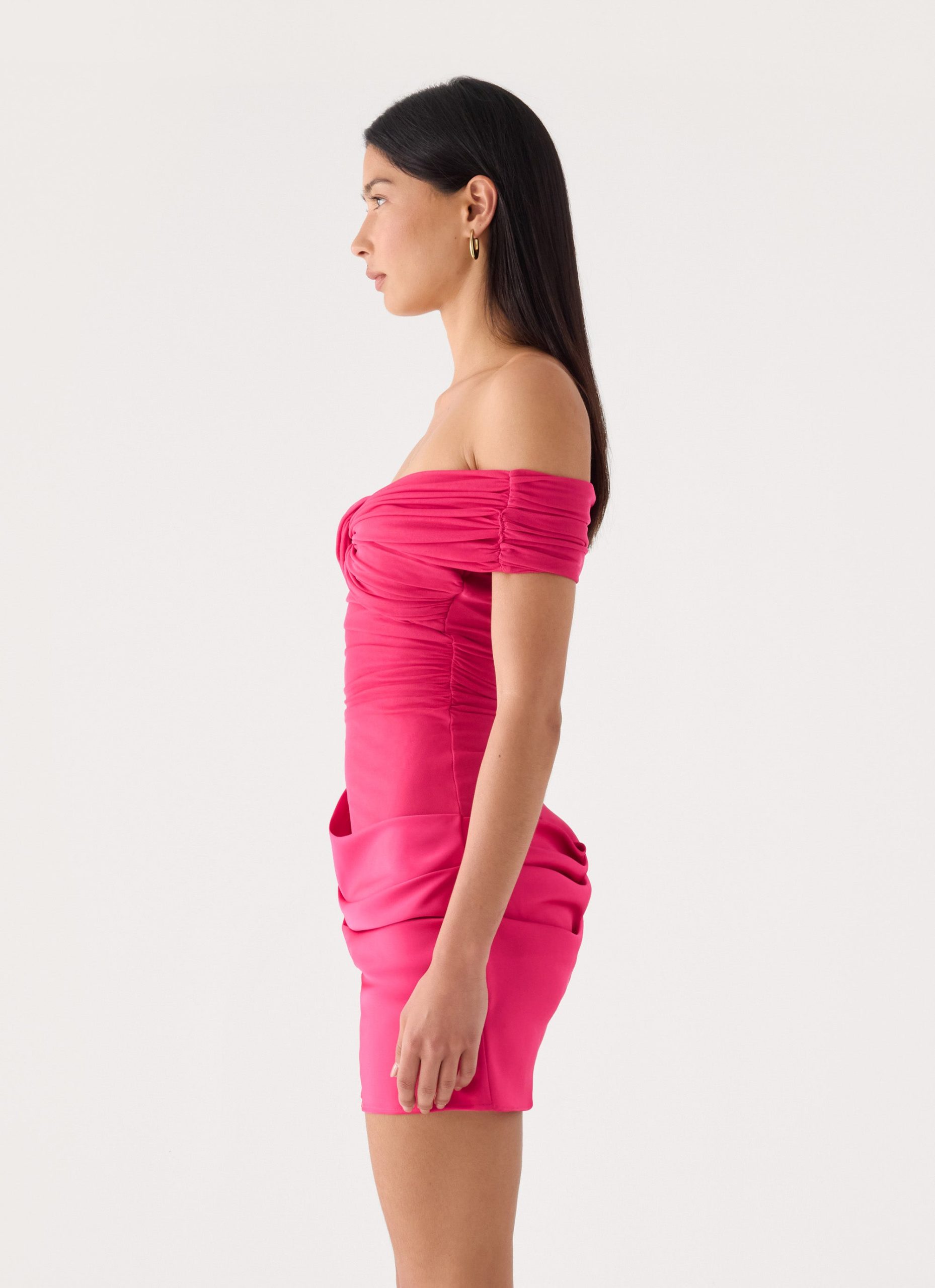 Farida Off Shoulder Mini Dress - Fuchsia - Image 2