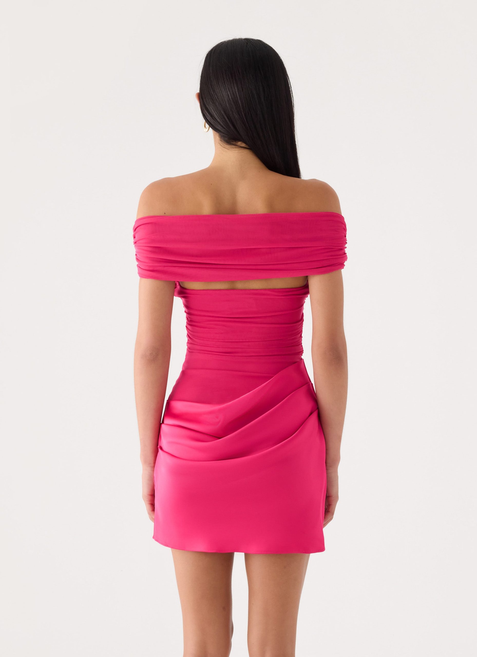 Farida Off Shoulder Mini Dress - Fuchsia - Image 3