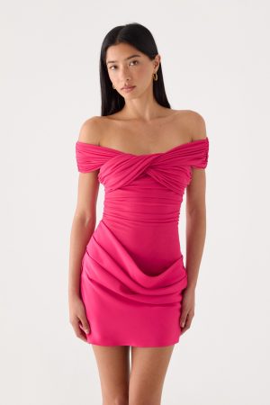 Farida Off Shoulder Mini Dress - Fuchsia