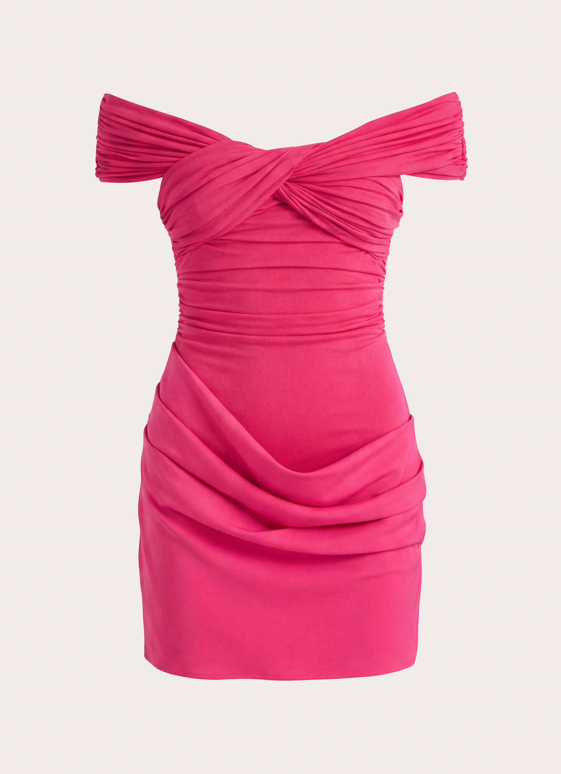 Farida Off Shoulder Mini Dress - Fuchsia - Image 7
