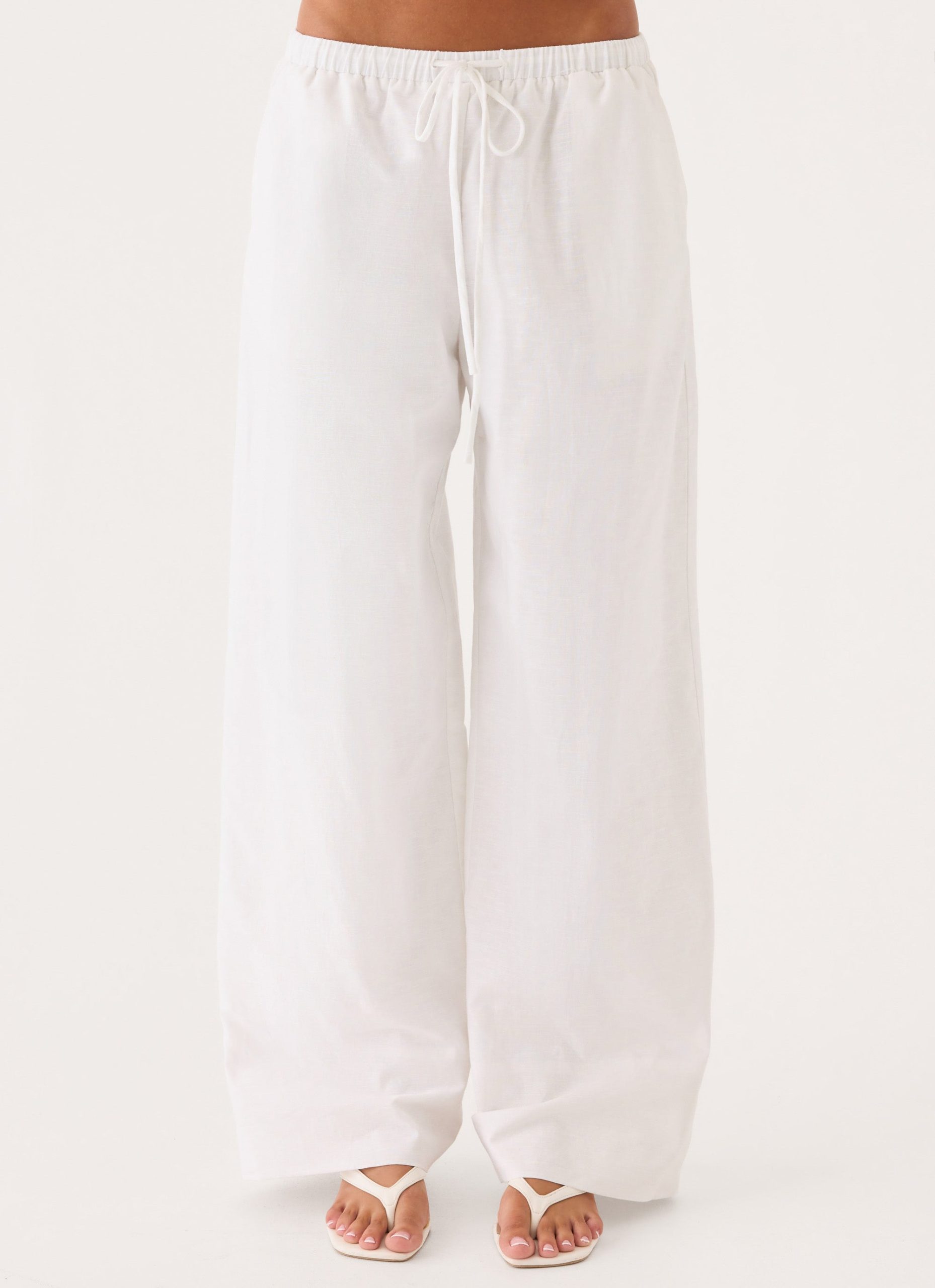 Norene Linen Wide Leg Pant - White - Image 4