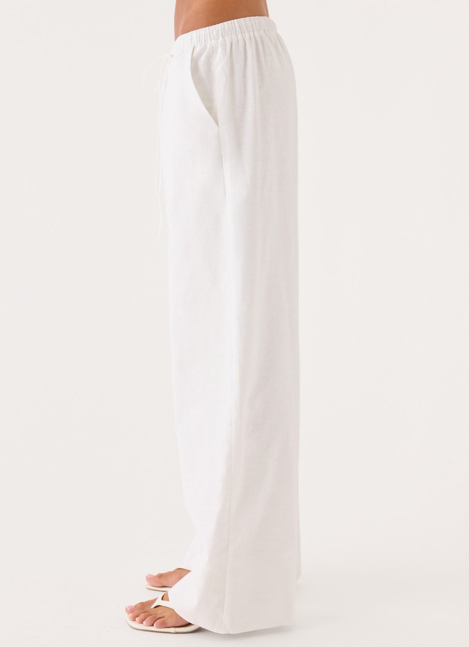 Norene Linen Wide Leg Pant - White - Image 3