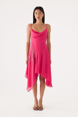 Pirama Beaded Midi Dress - Fuchsia
