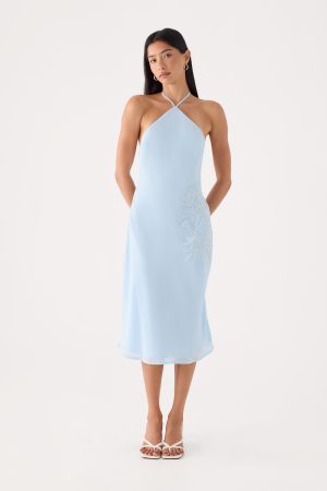Valeska Beaded Midi Dress - Blue