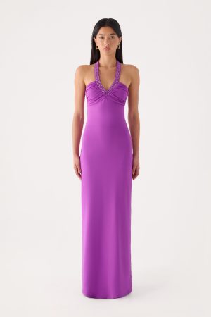 Yamila Beaded Strap Maxi Dress - Purple